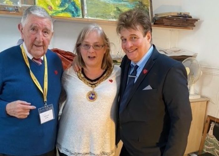 Mayor Cllr L Bonniface with Rick Bonner, Entertainer, and Frederick Smith at The Tea Party