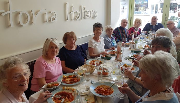 JUST FRIENDS, BEXHILL at their lunch meeting in Trattoria Italiana on 26.05.23. Everyone loved their food, and chatted and laughed together for 3 hours.